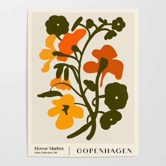 Flower Market, Copenhagen, Vintage Cottagecore style Poster Gallery Image 1
