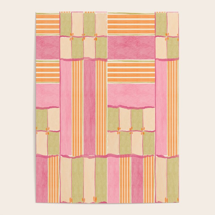 Playful Retro Geometric Pattern in Pink, Orange, and Green Poster Gallery Image 1