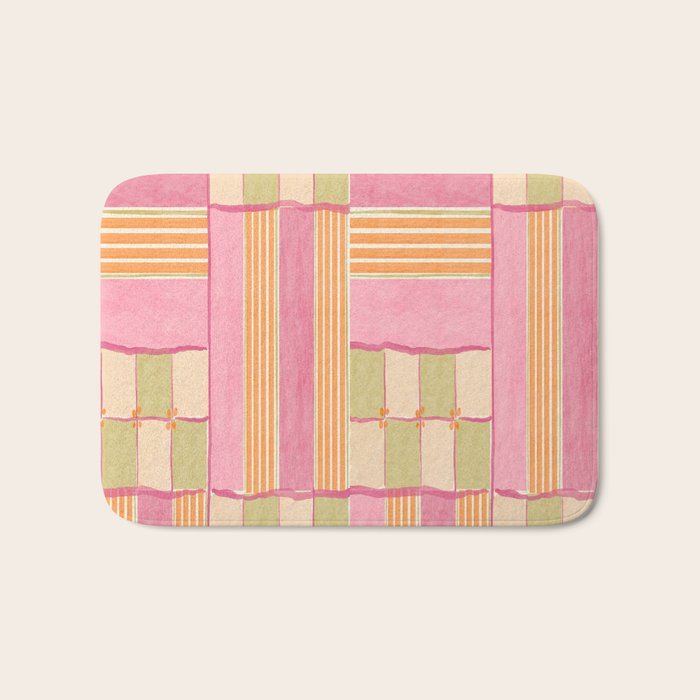 Playful Retro Geometric Pattern in Pink, Orange, and Green Bath Mat Gallery Image 1