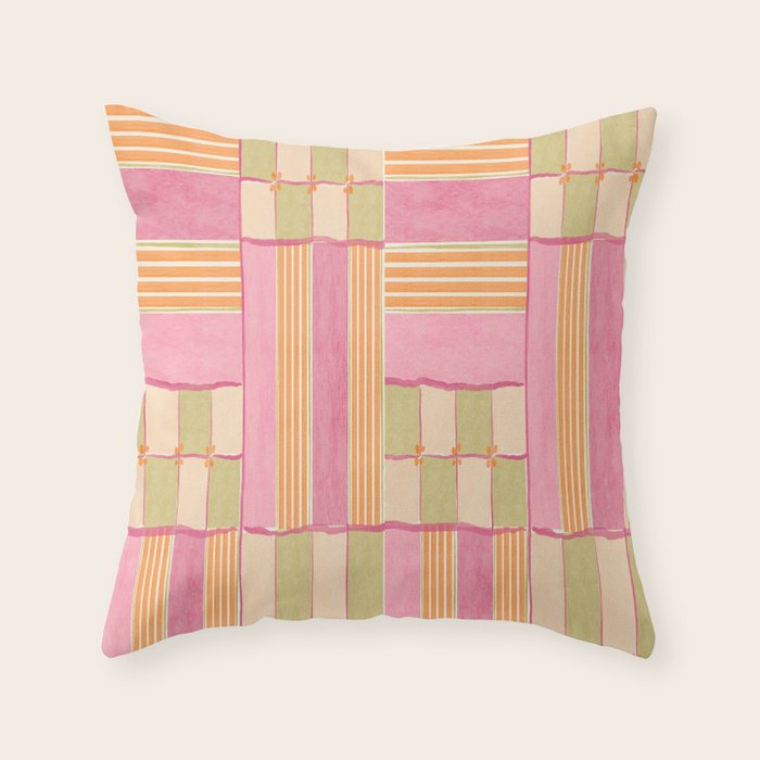 Playful Retro Geometric Pattern in Pink, Orange, and Green Throw Pillow Gallery Image 1