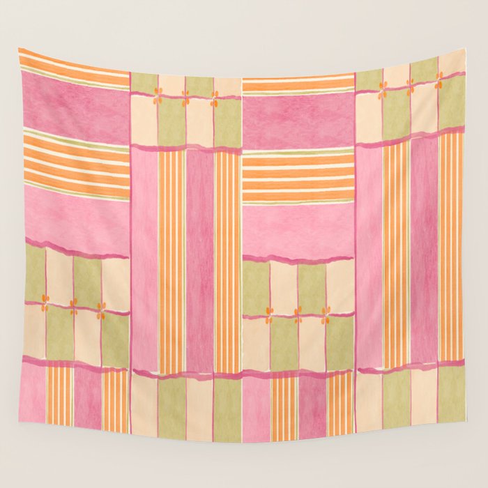 Playful Retro Geometric Pattern in Pink, Orange, and Green Wall Tapestry Gallery Image 4