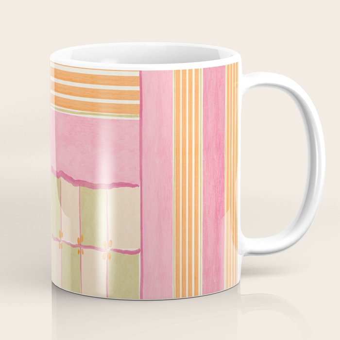 Playful Retro Geometric Pattern in Pink, Orange, and Green Coffee Mug Gallery Image 1