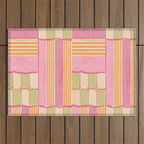 Playful Retro Geometric Pattern in Pink, Orange, and Green Outdoor Rug Gallery Image 1