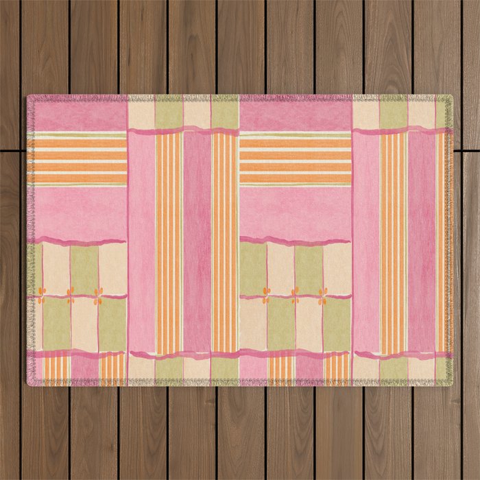 Playful Retro Geometric Pattern in Pink, Orange, and Green Outdoor Rug Gallery Image 1
