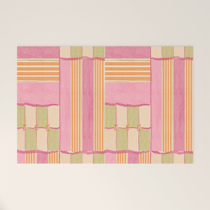 Playful Retro Geometric Pattern in Pink, Orange, and Green Welcome Mat Gallery Image 1