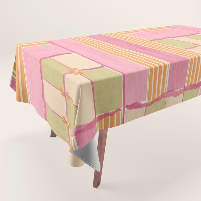 Playful Retro Geometric Pattern in Pink, Orange, and Green Tablecloth Gallery Image 1