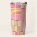 Playful Retro Geometric Pattern in Pink, Orange, and Green Travel Mug Gallery Image 2