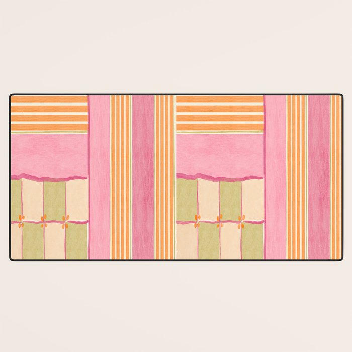 Playful Retro Geometric Pattern in Pink, Orange, and Green Desk Mat Gallery Image 3