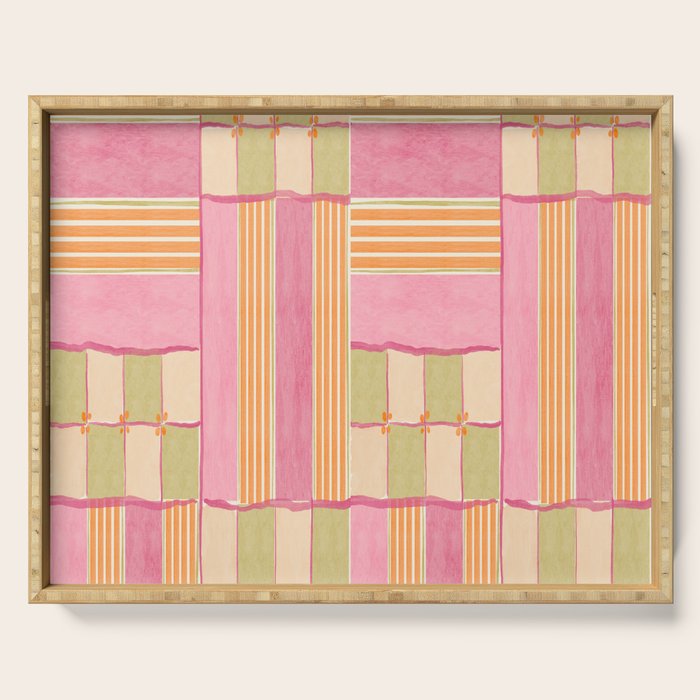 Playful Retro Geometric Pattern in Pink, Orange, and Green Serving Tray Gallery Image 1