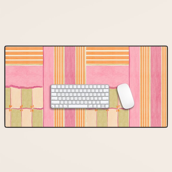 Playful Retro Geometric Pattern in Pink, Orange, and Green Desk Mat Gallery Image 1
