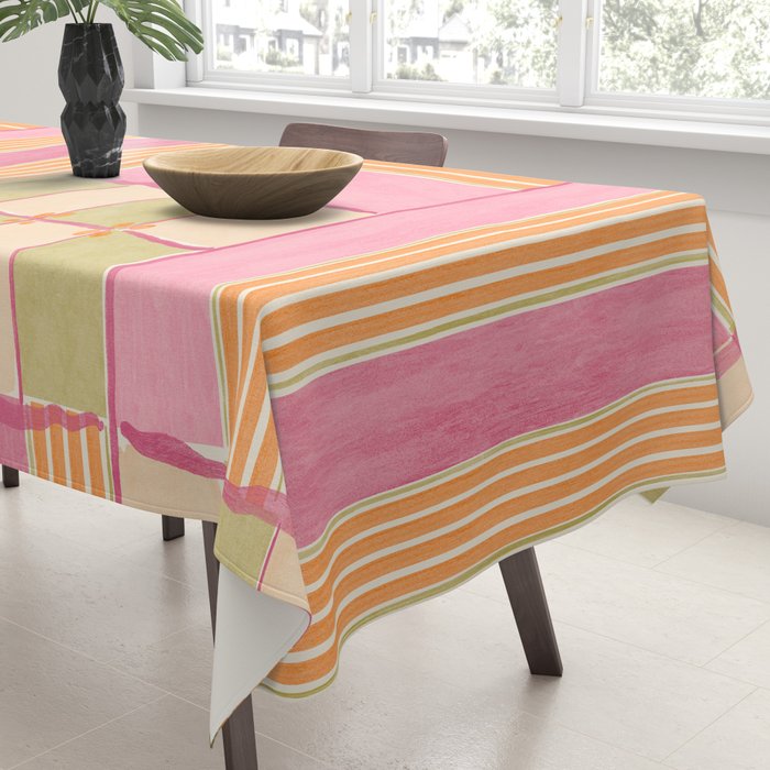 Playful Retro Geometric Pattern in Pink, Orange, and Green Tablecloth Gallery Image 3