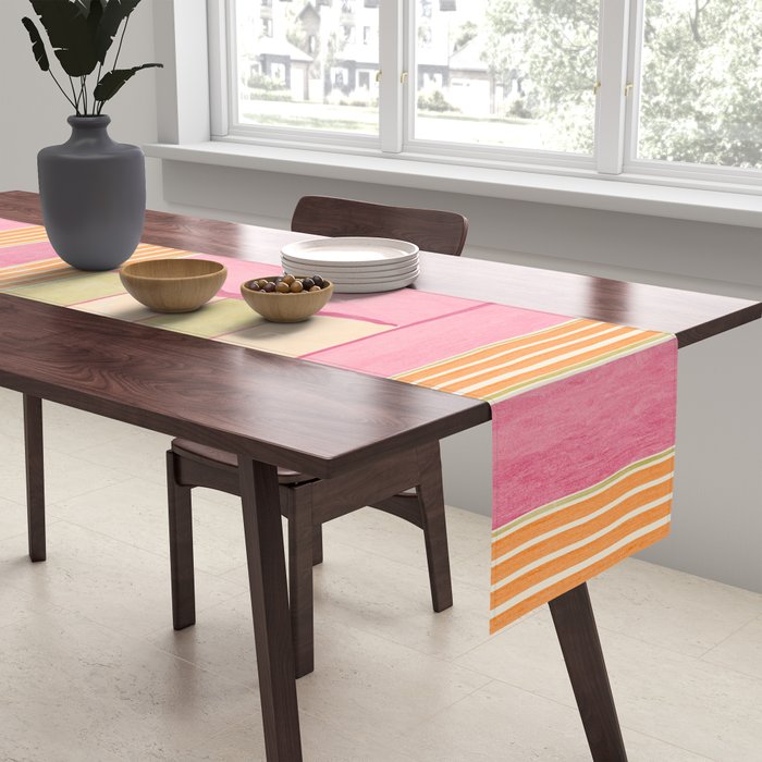 Playful Retro Geometric Pattern in Pink, Orange, and Green Table Runner Gallery Image 2