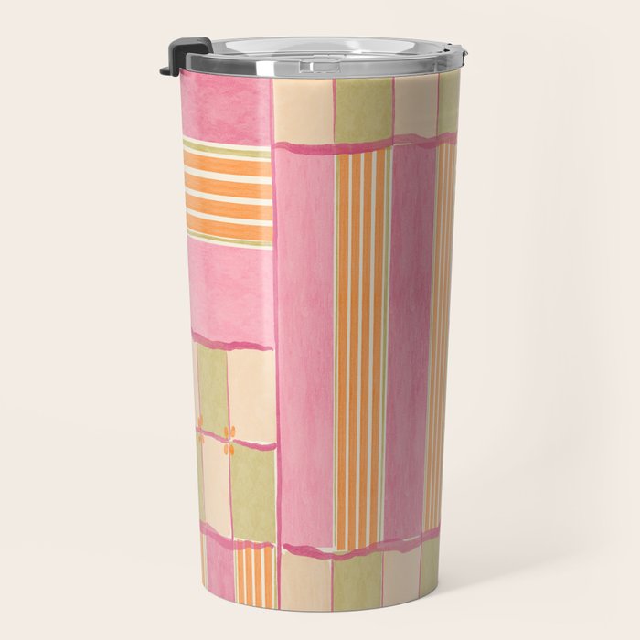 Playful Retro Geometric Pattern in Pink, Orange, and Green Travel Mug Gallery Image 3