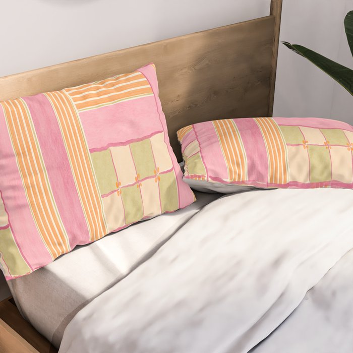 Playful Retro Geometric Pattern in Pink, Orange, and Green Pillow Sham Gallery Image 2