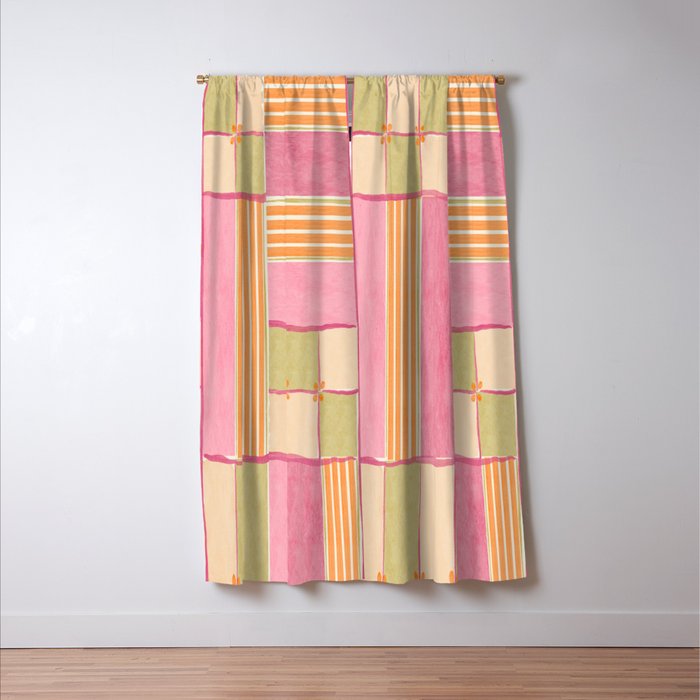 Playful Retro Geometric Pattern in Pink, Orange, and Green Window Curtain Gallery Image 3