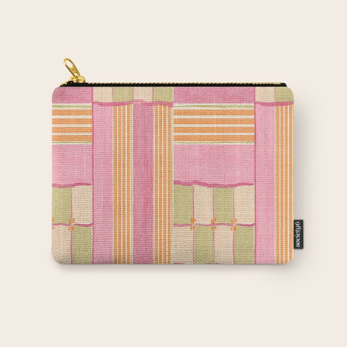 Playful Retro Geometric Pattern in Pink, Orange, and Green Carry All Pouch Gallery Image 1