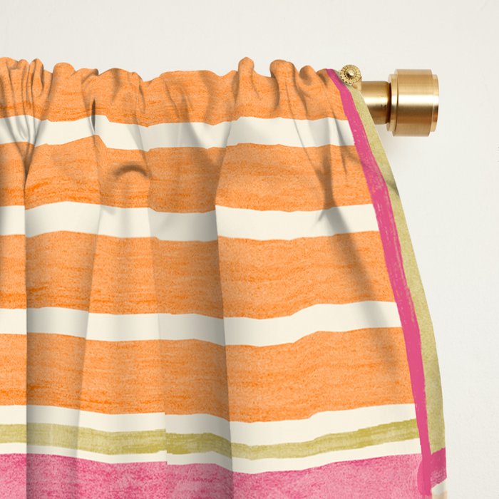 Playful Retro Geometric Pattern in Pink, Orange, and Green Window Curtain Gallery Image 2