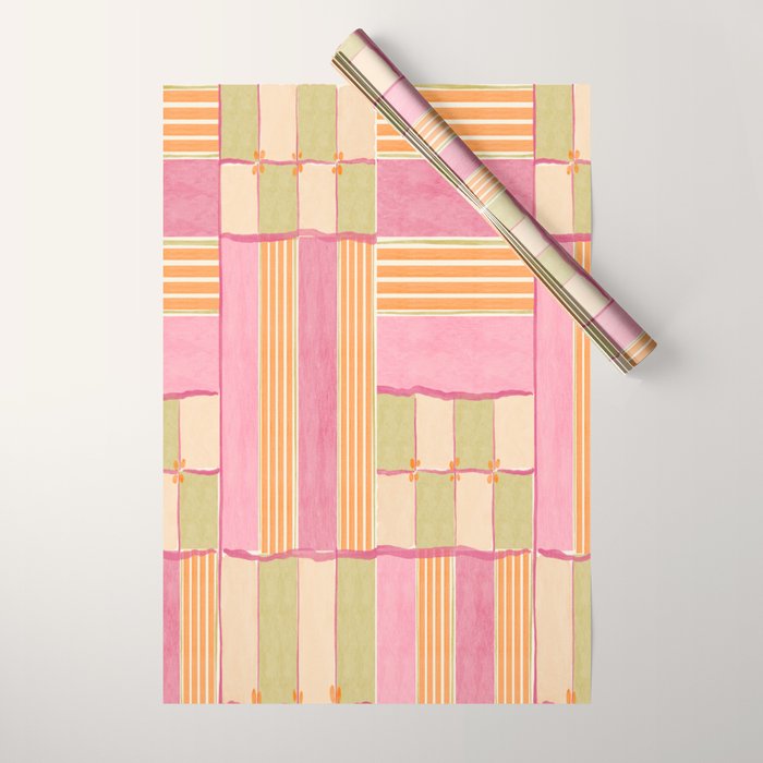 Playful Retro Geometric Pattern in Pink, Orange, and Green Wrapping Paper Gallery Image 1