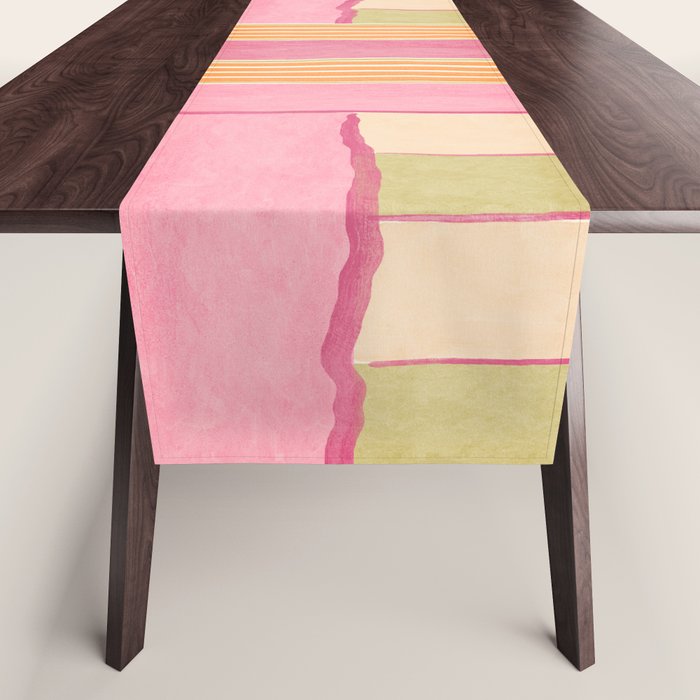 Playful Retro Geometric Pattern in Pink, Orange, and Green Table Runner Gallery Image 1