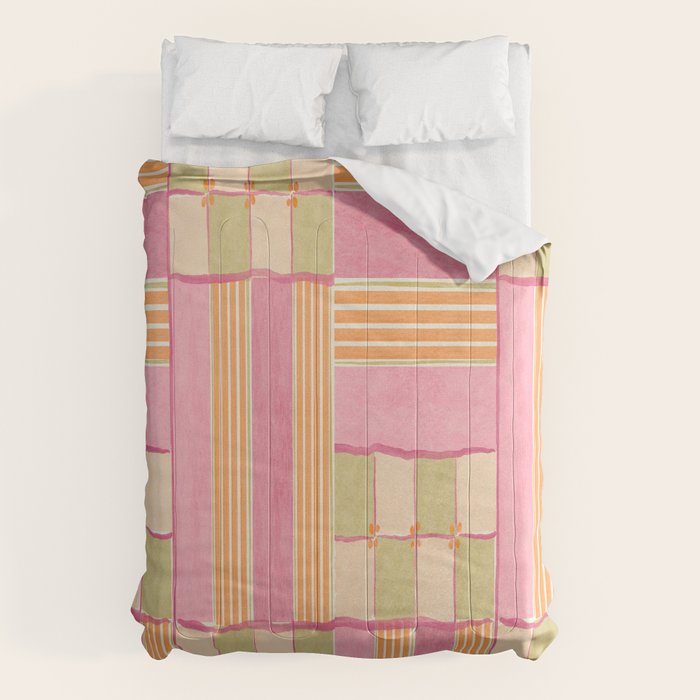 Playful Retro Geometric Pattern in Pink, Orange, and Green Comforter Gallery Image 6