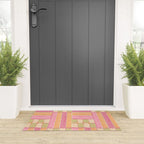 Playful Retro Geometric Pattern in Pink, Orange, and Green Welcome Mat Gallery Image 3