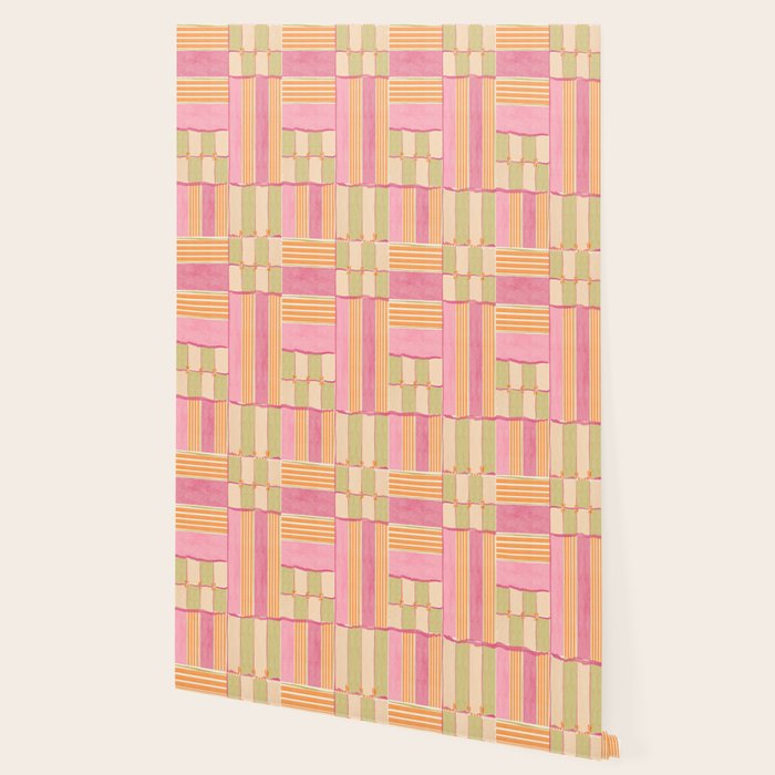 Playful Retro Geometric Pattern in Pink, Orange, and Green Wallpaper Gallery Image 2