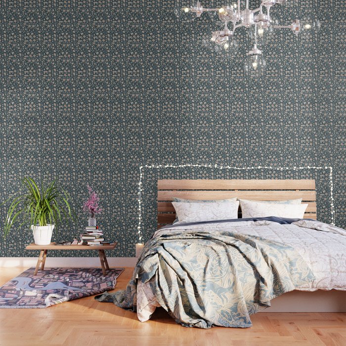 Ditsy Block Print Trailing Floral - Midnight Wallpaper Gallery Image 3