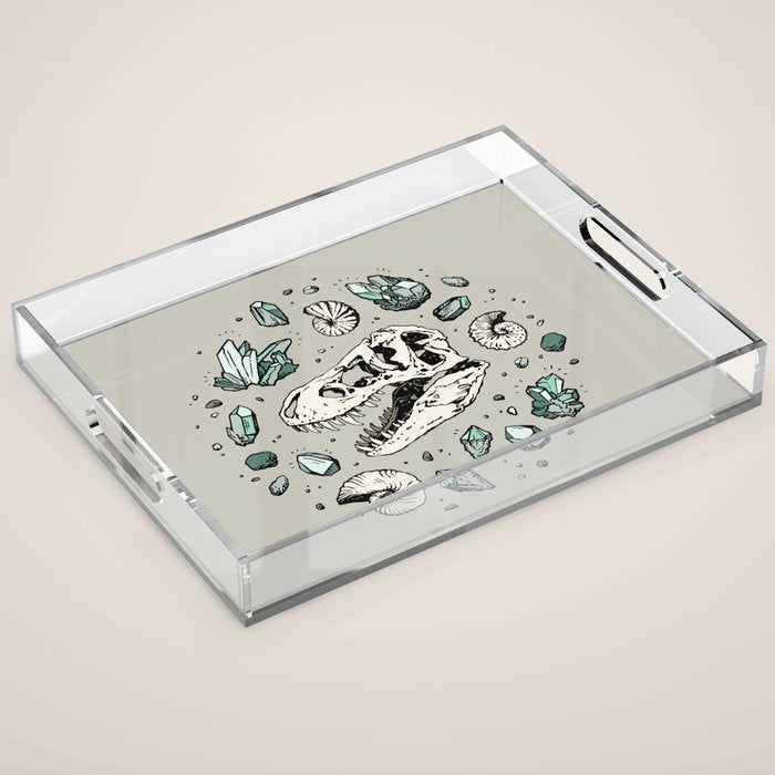 Geo-rex Vortex | Aquamarine | Dinosaur Skull Fossil Art Acrylic Tray Gallery Image 1