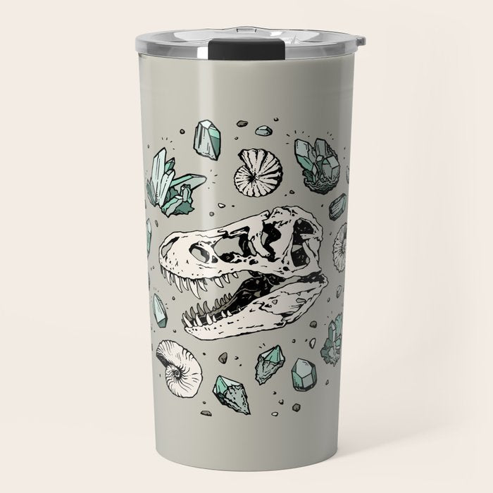 Geo-rex Vortex | Aquamarine | Dinosaur Skull Fossil Art Travel Mug Gallery Image 1