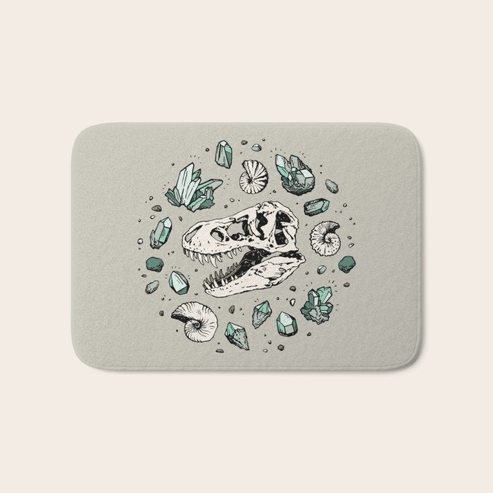 Geo-rex Vortex | Aquamarine | Dinosaur Skull Fossil Art Bath Mat Gallery Image 1