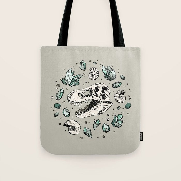 Geo-rex Vortex | Aquamarine | Dinosaur Skull Fossil Art Tote Bag Gallery Image 1