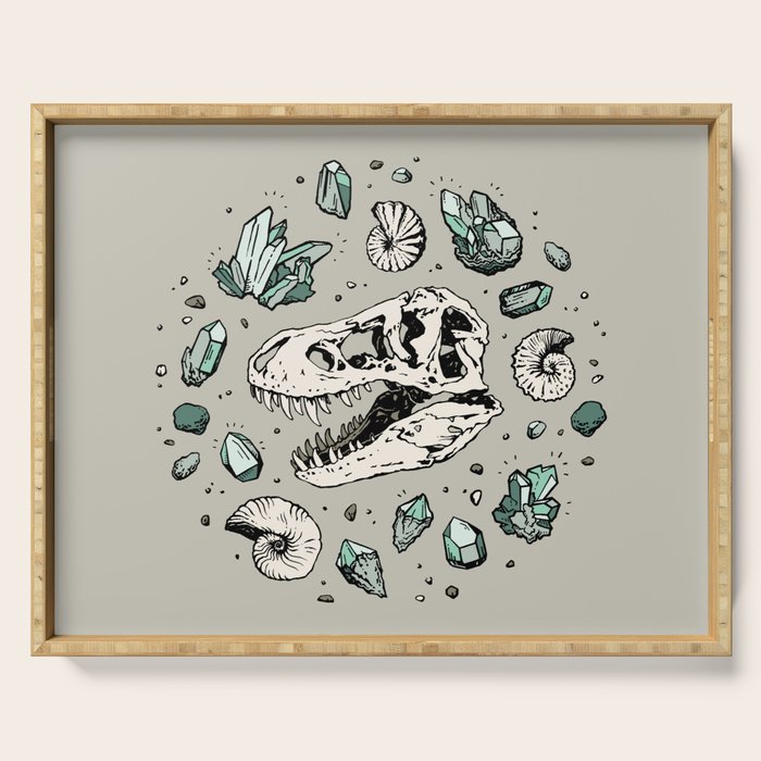 Geo-rex Vortex | Aquamarine | Dinosaur Skull Fossil Art Serving Tray Gallery Image 1