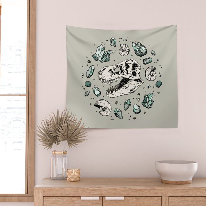 Geo-rex Vortex | Aquamarine | Dinosaur Skull Fossil Art Wall Tapestry Gallery Image 2