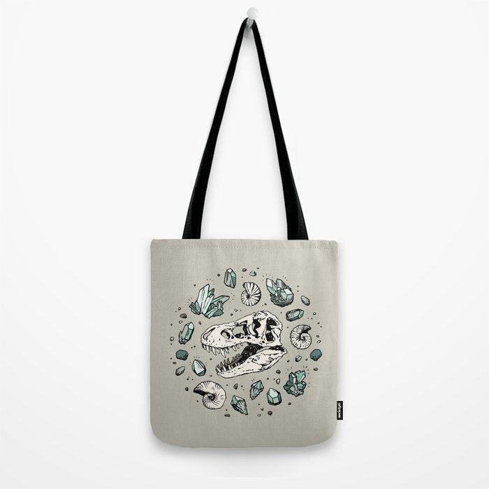Geo-rex Vortex | Aquamarine | Dinosaur Skull Fossil Art Tote Bag Gallery Image 2