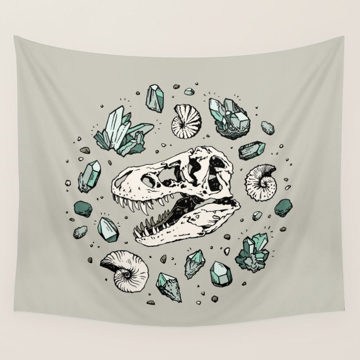 Geo-rex Vortex | Aquamarine | Dinosaur Skull Fossil Art Wall Tapestry Gallery Image 4
