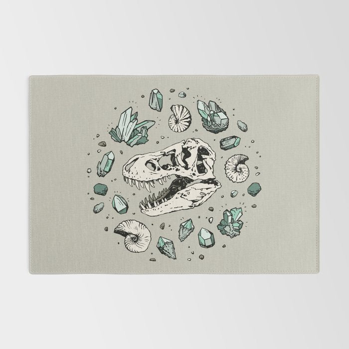 Geo-rex Vortex | Aquamarine | Dinosaur Skull Fossil Art Rug Gallery Image 2