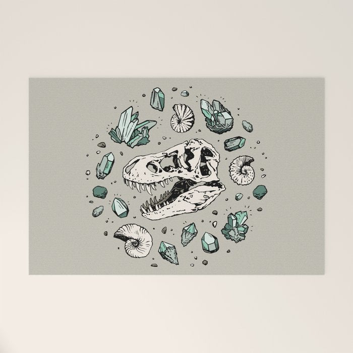 Geo-rex Vortex | Aquamarine | Dinosaur Skull Fossil Art Welcome Mat Gallery Image 1