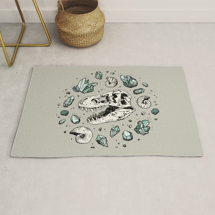 Geo-rex Vortex | Aquamarine | Dinosaur Skull Fossil Art Rug Gallery Image 1