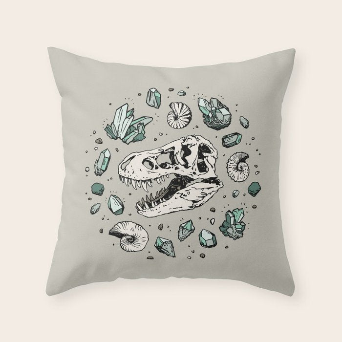 Geo-rex Vortex | Aquamarine | Dinosaur Skull Fossil Art Throw Pillow Gallery Image 6
