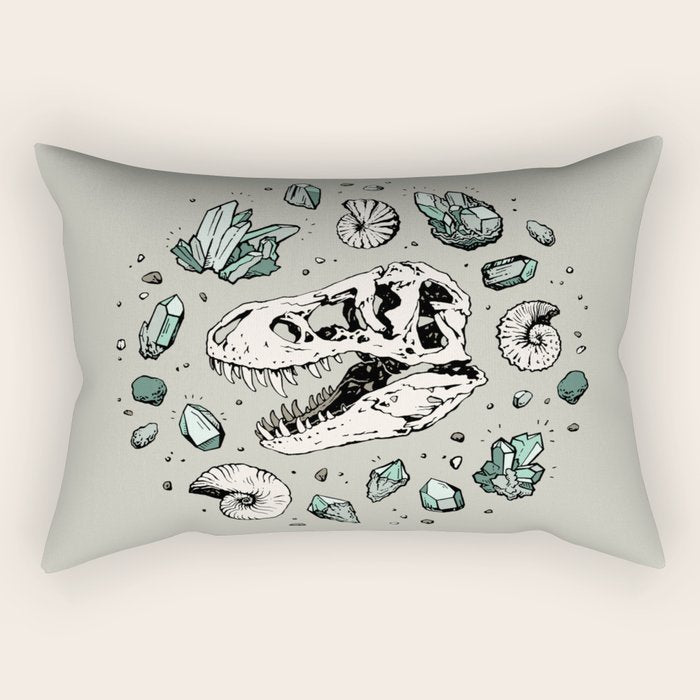 Geo-rex Vortex | Aquamarine | Dinosaur Skull Fossil Art Rectangular Pillow Gallery Image 1