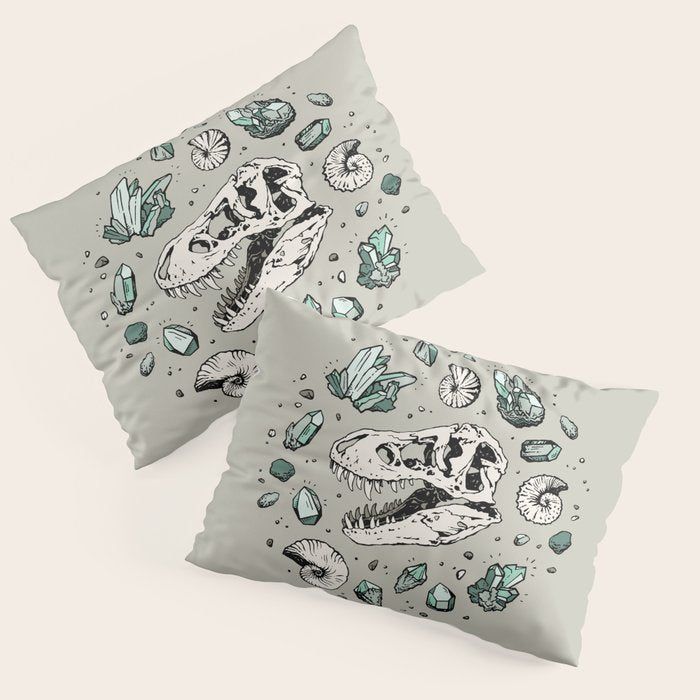 Geo-rex Vortex | Aquamarine | Dinosaur Skull Fossil Art Pillow Sham Gallery Image 1