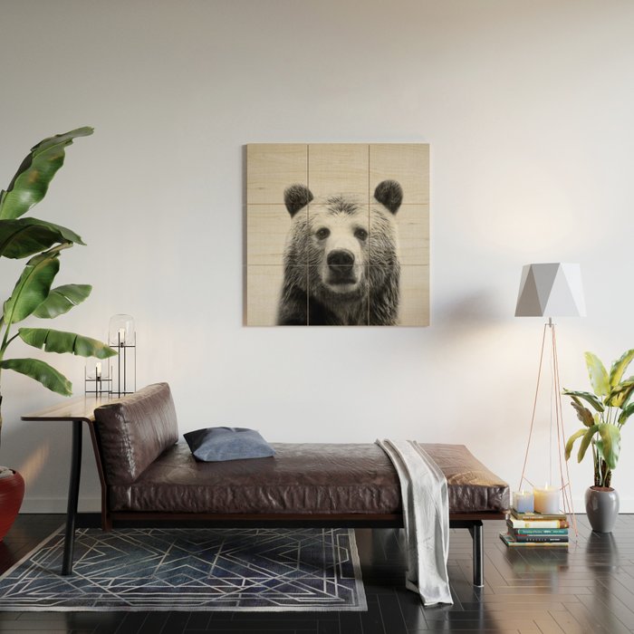 Bear - Black & White Wood Wall Art Gallery Image 2