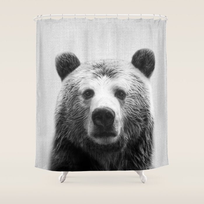 Bear - Black & White Shower Curtain Gallery Image 1