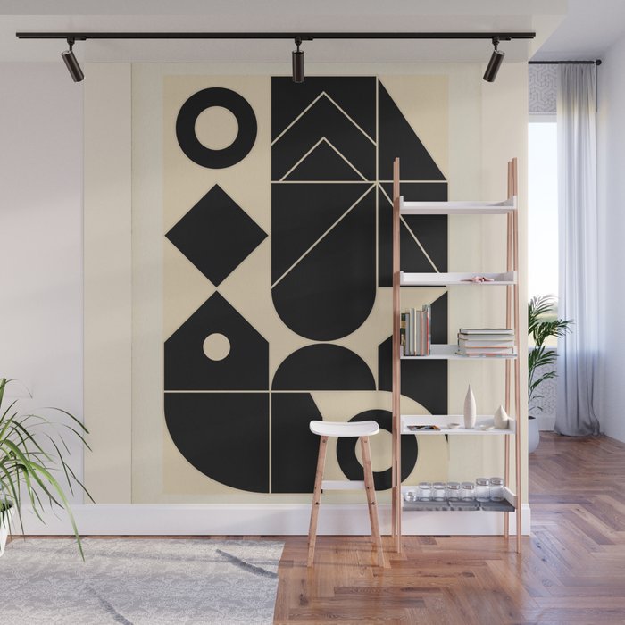 Geometric Shapes Black and White 4 Wall Mural Gallery Image 1