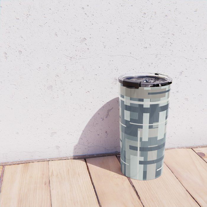 Frank - Mid Century Modern Geometric Pattern in Neutral Blue Gray Travel Mug Gallery Image 4
