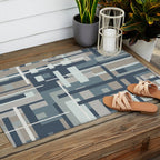 Frank - Mid Century Modern Geometric Pattern in Neutral Blue Gray Outdoor Rug Gallery Image 2