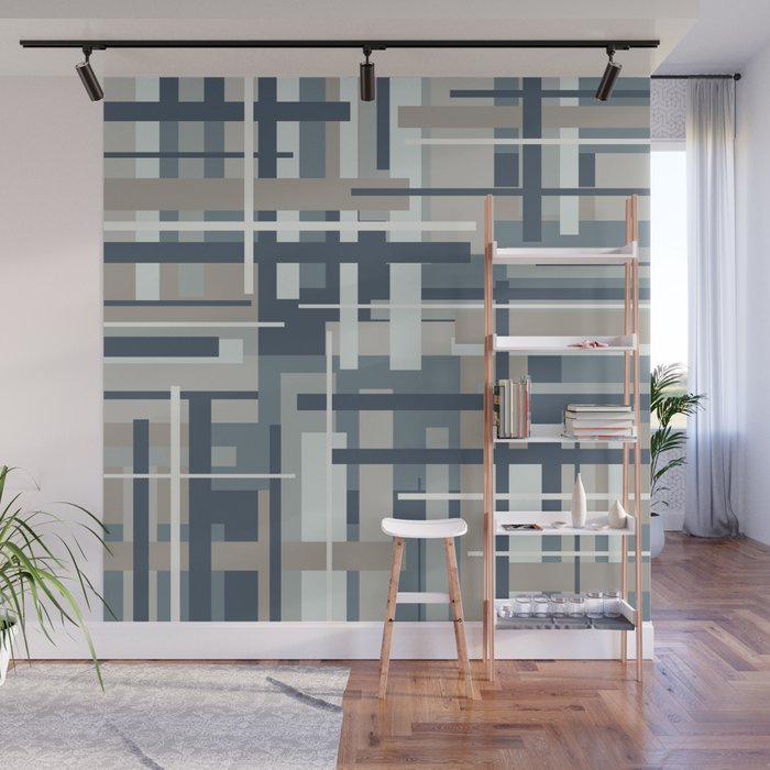 Frank - Mid Century Modern Geometric Pattern in Neutral Blue Gray Wall Mural Gallery Image 1