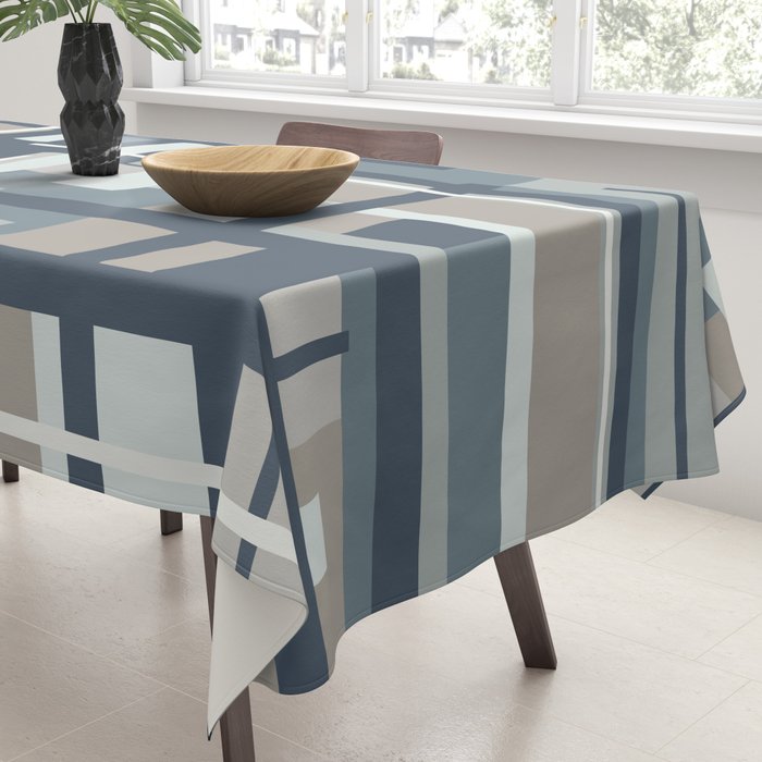 Frank - Mid Century Modern Geometric Pattern in Neutral Blue Gray Tablecloth Gallery Image 3