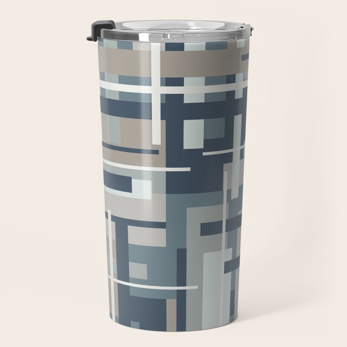 Frank - Mid Century Modern Geometric Pattern in Neutral Blue Gray Travel Mug Gallery Image 3