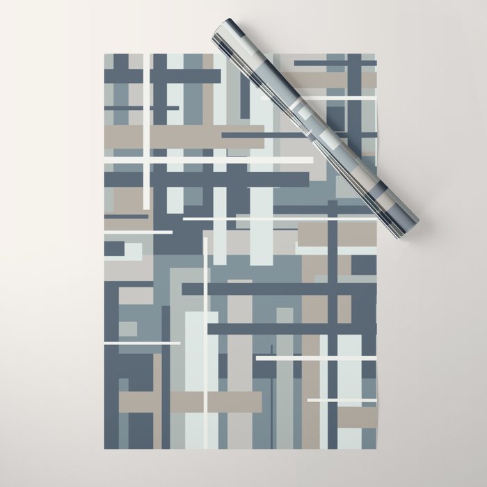 Frank - Mid Century Modern Geometric Pattern in Neutral Blue Gray Wrapping Paper Gallery Image 1
